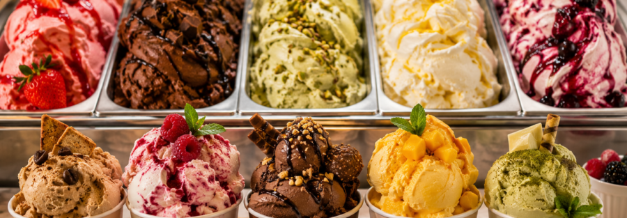 Gelato cones with delicious toppings